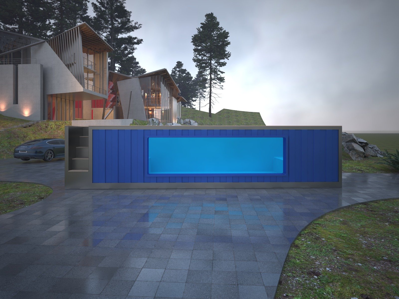 Swim Spa Container mit Fenster **inklusive Rollabdeckung**