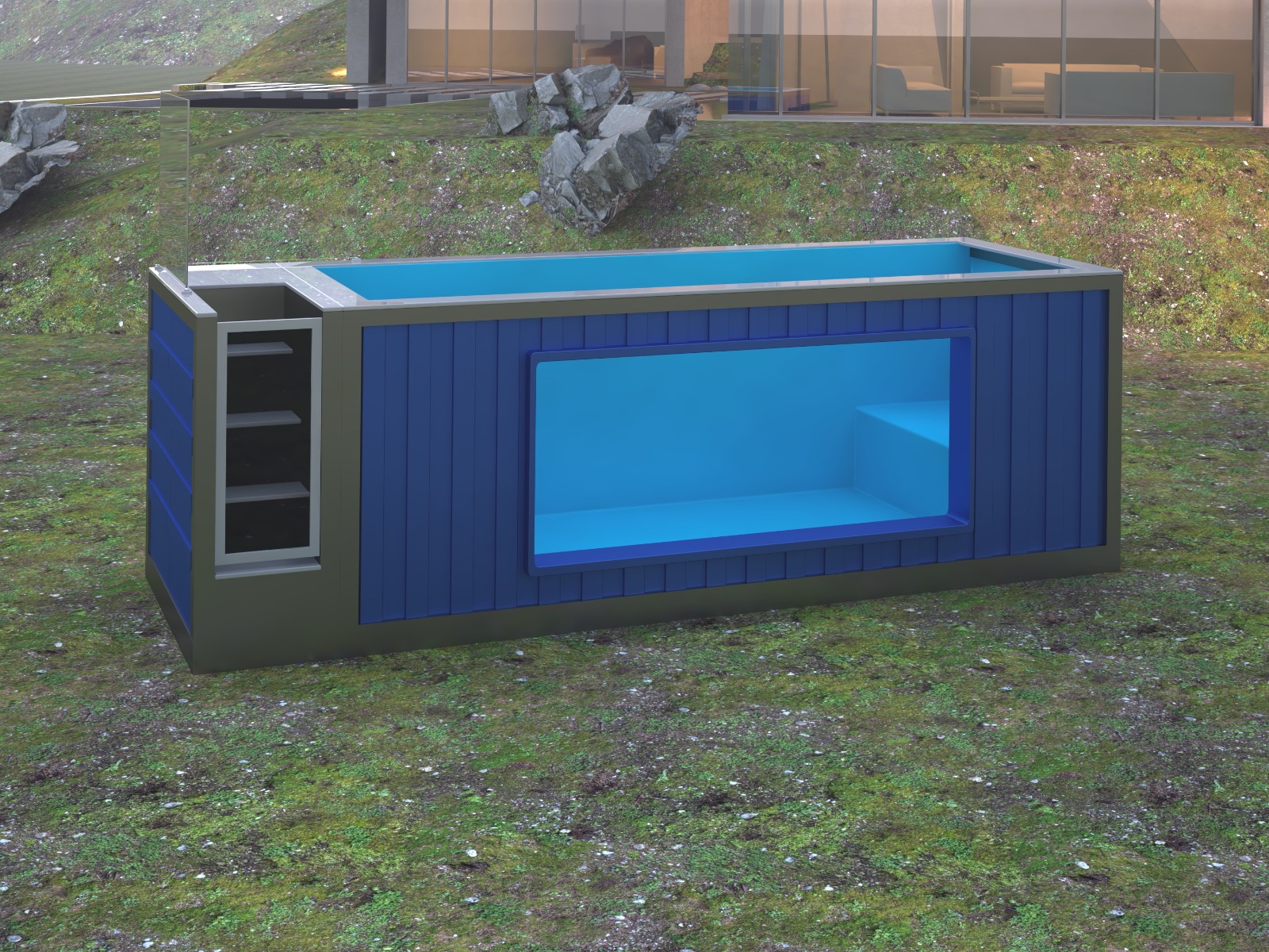 Swim Spa Container mit Fenster **inklusive Rollabdeckung**