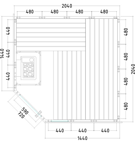 Ecksauna 206 x 206 x 204cm